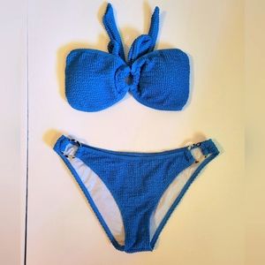 Zaful Women's Two Piece Strapless Swimsuit Blue Size Small